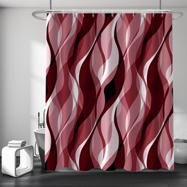 Ruelvth Red Shower Curtain, Modern Abstract Ombre Red Striped Shower Curtain Set for Bathroom Waterproof Shower Curtain with Hooks, 72x72 Inch
