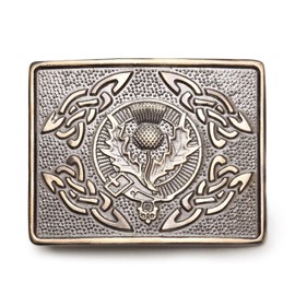 Celtic Knot Kilt Belt Buckle, Traditional Scottish Thistle Design (Brass Antique)