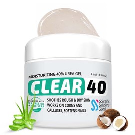 CLEAR 40, 40% Urea Gel, 4 oz w/Tea Tree & Coconut Oil, Aloe Vera Extract, Works on Calluses & Corns, Moisturizes & Softens Cracked Heels, Feet, Elbows, Hands, Nails, Superior Hydration to Urea Creams#