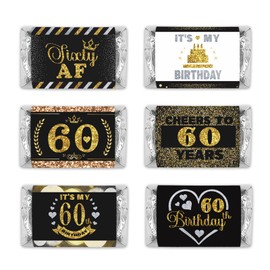 PHOHUI HAVE A NICE TIME Black and Gold 60th Birthday Party Mini Candy Bar Wrappers,Mini Candy Bar Wrappers Birthday Party Favors, Pack of 54. (60)