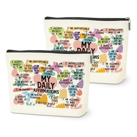 2PCS Positive Makeup Bag, Daily Affirmations for Women Encouragement Inspirational Mental Health Gifts for Female Sister Friend Coworker Birthday Friendship Christmas Travel Toiletry Cosmetic Bag