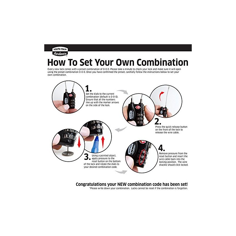 South Main Hardware TSA Accepted Combination Cable Luggage Lock in