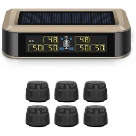 B-Qtech Tire Pressure Monitoring System Solar, TPMS (0~199PSI) with 6 Sensors 5 Alarm Modes Real-time Monitoring Pressure and Temperature, Suitable SUV, RV, Trailer Tire Pressure Monitoring System