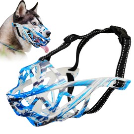 ODRIEW Dog Muzzle for Large Dogs, Breathable Basket Muzzles for Small, Medium and X-Large Aggressive Dog, Allows Panting Drinking, Suitable for Grooming Trimming Training (Camouflage Blue, L)