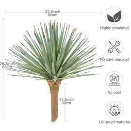 2.23ft Artificial Agave Outdoor Set with 180 Leaves, 26.77inch Faux Outdoor Plants Large Fake Agave Plant, UV Resistant Large Faux Plants for Indoor (2 Packs)