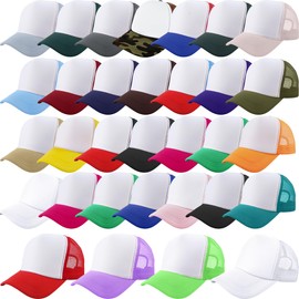 32 Pack Kids Trucker Hats Bulk Sublimation Trucker Hat Cap Summer Blank Baseball Hat Mesh Ball Hat for Boys Girls (US, Alpha, One Size, Color Set 1)