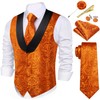 Barry.Wang Mens Paisley Vest Tie Set Burnt Orange Silk Jacquard