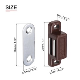 DTGN 28x10mm(LxW) Magnetic Touch Latch - 8 Pack - Good for Kitchen Cupboard Drawer Furniture - Plastic Magnetic Catch Latch Closures - Brown/Silver Tone