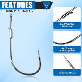 Heavy Cover Flipping Hooks with Bait Keeper Bass Fishing Drop Shot Hook Straight Shank Worm Hook Tube Bait Hook for Flipping Soft Plastic Worms Texas Rigged Tubes