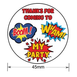 AK Giftshop Superhero Callout Speech Thank You Birthday Party Stickers for Party Bags & Sweet Cones (24 Stickers)
