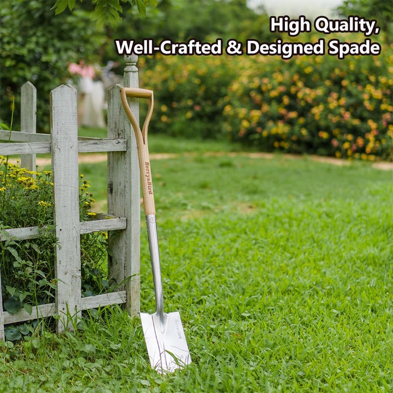 Berry&Bird Garden Digging Spade, 41" Stainless Steel Square Border Spade,
