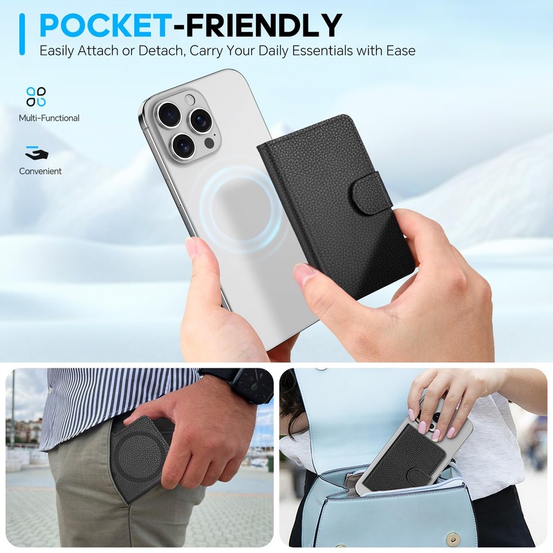 SHIELDON Genuine Leather Magnetic Card Wallet Holder - RFID Blocking