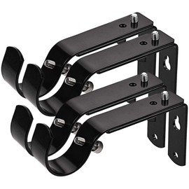 Curtain Rod Bracket Set of 4 for 7/8 or 1 Inch Rods, Adjustable - Black