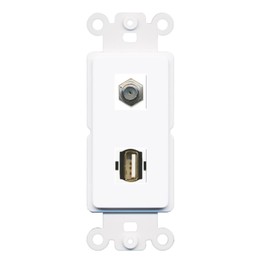 RiteAV - Coax USB A-A Port Wall Plate Decorative (Rocker) White