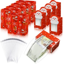 5 Dispensadores de Dinero de Navidad de Papá Noel y 5 Bolsas de Regalo de Navidad Kit de Dinero Sacado de Torta Bolsa para Regalo con 100 Cajas de Direno de Pastel Bolsa Transparente