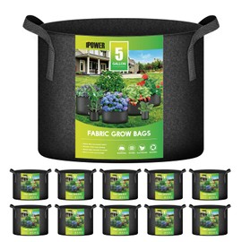 iPower 5 Gallon Grow Bags Nonwoven Fabric Pots Aeration Container with Strap Handles for Garden and Planting, 10-Pack Black