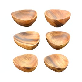 PACIFIC MERCHANTS Acaciaware 3-Sided Dipping and Nut Bowls, 4" x 1.5", Set of 6, Sustainable, Eco-Friendly, Acacia Wood Bowl Set