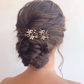 Zeshimb Wedding Rhinestone Hair Clips Barrette Bride Pearl Hair Pin Crystal Flower Hair Barrette Gold Flower Hairpin Hairpiece Decorative Hair Accessories for Women and Girls