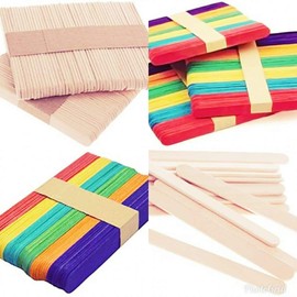 E Shopping Natural Ice Cream Popsicle Sticks for School Projects -Pack of 100 (50 Multicolour and 50 Wooden Coloured)
