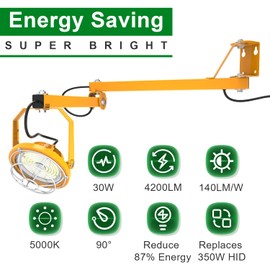 OSTEK 30W LED Loading Dock Lights with Swing Single Folding Arm 4,200LM, 360° Rotatable Lamp Head, IP65 Heavy Duty Wall Mounting Workbench Light for Warehouse Trailers Docks Container,5000K