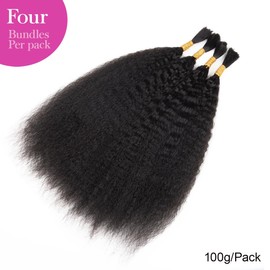 Kinky Straight Human Braiding Hair No Weft 100g (1Pack-4PCS) Yaki Straight Bulk Human Hair For Bohe Braids Micro Braiding Hair For Boho Braids (Kinky Straight（Natural Black）, 18 Inch)