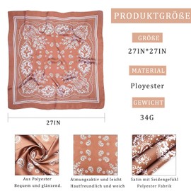 Generisch Headscarf for Women, Pack of 3 Large Square Satin Headscarves, Silk Feel Hair Bandana, Scarf, Boho Head Wrap Headwear, Multi-coloured.