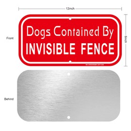 2 Pack Dogs Contained By Invisible Fence Signs, 12x6Inch Aluminum Dogs Sign