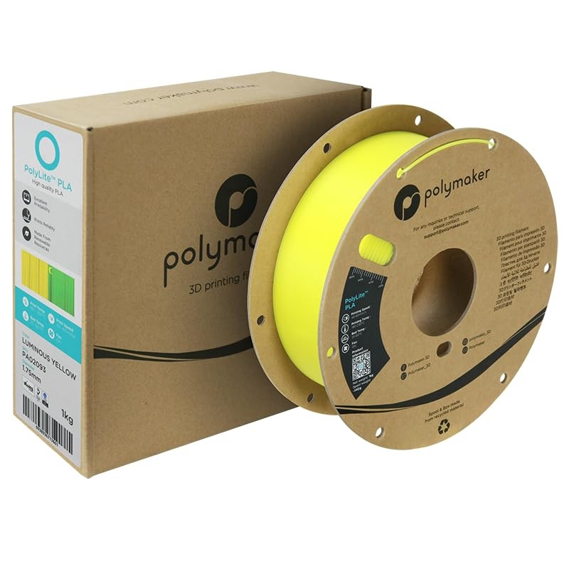 Polymaker PolyLite Luminous PLA Filament, Luminous Yellow 1.75mm 3D Printing
