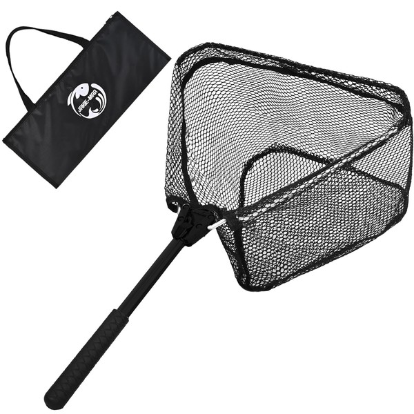 Fishing Net with Handle, Rubber Coated Landing Net with Foldable
