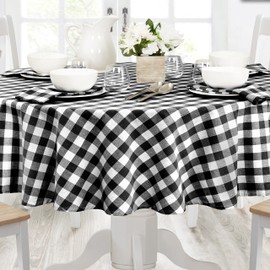 Home Bargains Plus Country Rustic Buffalo Plaid Cotton Fabric Tablecloth, Checkered Cottage Gingham Easy Care Tablecloth, 70” Round, Black