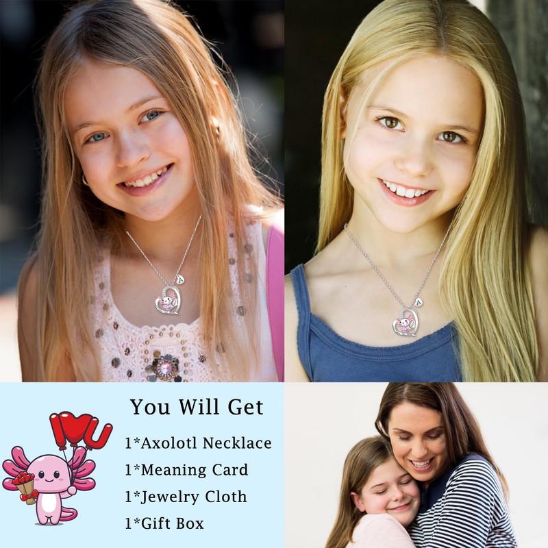 Dainty Axolotl Necklace Initial Letter Axolotl Pendant Necklaces Axolotl Gifts