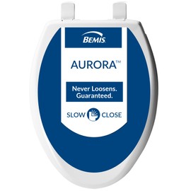 Bemis Aurora Slow Close Toilet Seat, Easy Clean Hinges and Adjustable Perfect Fit Plastic Seat, Made in USA, Elongated, Cotton White