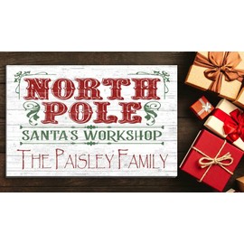 Broad Bay Custom Santa's Workshop Wood Sign Christmas Art with Family Name Holiday Gift
