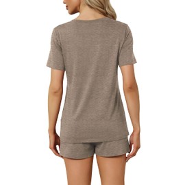 RUBZOOF Women's 2 Piece Pajamas Shorts Set V-Neck Casual Summer Sleepwear Lounge Sets Grey 2XL