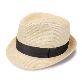 Straw Fedora Hat Short Brim Packable Roll Up Trilby Hat Classic Adjustable Panama Summer Beach Sun Hat UPF 50+ (One Size, Natural)