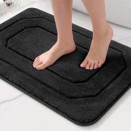 HITSLAM Memory Foam Bath Mat, Absorbent Bathroom Mat 60 x 40cm, Black