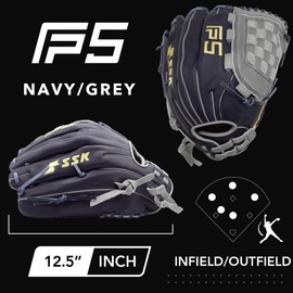 SSK FP5 Fastpitch Softball Glove – Infield - Outfield - Pitcher – 11.5”-11.75”-12”-12.25”-12.5”-12.75”-13”– Right & Left Hand Throw (Navy/Grey-Basket Web, 12.5" - Right Hand Throw)