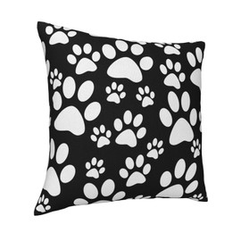 VARUN White Dog Paws on Black Background Throw Pillow Covers Lovely Animal Art Design Square Pillowcases for Home Decor Sofa Car Bedroom Pillow case 18x18inch