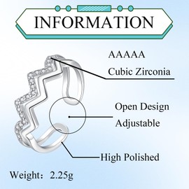 Bewenda Silver Women's Rings, 925 Sterling Silver Double Ring Infinity Wrap Ring with White Cubic Zirconia, Adjustable Minimalist Finger Rings, Simple Open Thumb Ring, Trendy Stacking Rings with Gift