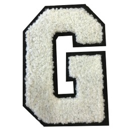 G - White ON Black Chenille 8" VARSITIY Alphabet Patches Ready to Iron-ON