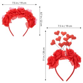 FRCOLOR 2pcs Valentine Heart Headbands Romantic Headdress Wedding Party Bridal Hair Decorations Love Themed Accessories