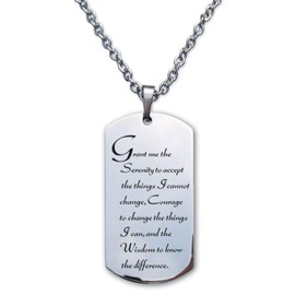 Serenity Prayer Stainless Steel Designer Dog Tag Necklace (Non-Denominational Version)