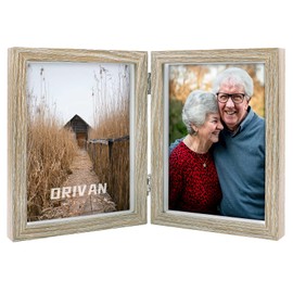 ORIVAN Double 5x7 Picture Frame Hinged Frame Vertical MDF Wood Photo Frames with Glass Front (Wood Grain)