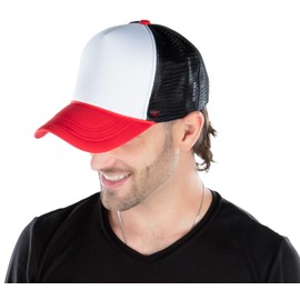 Funky Junque Women's Men's Foam Blank Hat Baseball Trucker Cap, White/Red/Black, One Size