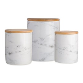 DII Kitchen Ceramic Canister Set, 4.5c / 3c / 1.25c, White Marble Pattern