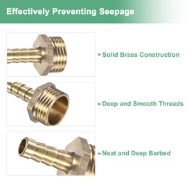 M METERXITY 2-Pack Brass Hose Barb Fittings, 8mm x G1/2 Male Couple Hose Connector with Stainless Steel Hose Clamp & PTFE Tape, Barbed Air Hose Repair Fitting Adapter Kit