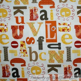 Westminster Fabrics BonEful FABRIC FQ Cotton Quilt Cream Yellow Orange Brown Calico LETTER Retro VTG