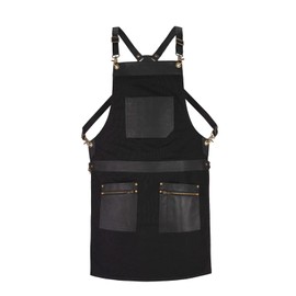 Premium Canvas Apron with Leather 2 Zip Pockets & Holders – Ideal for Chefs, Bakers, Butchers,Stylish, Adjustable – Green, Tan Black, Blue. (Black)