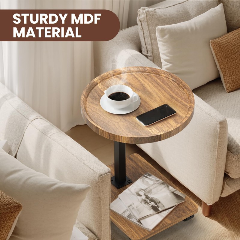 PPAMAPIC C Shaped End Table Adjustable Height, 360°Swivel TV Tray
