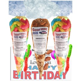 Love You Happy Birthday Series Bright Sour Worms And Almonds Cinnamon Roasted (NET WT 31 OZ) (Pack of 3) In 1 Box Gourmet Kruise Signature Gift Bags
